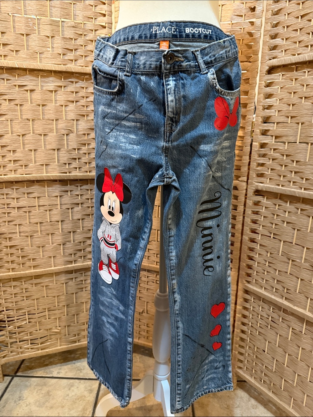 Place Girls' Minnie Mouse Bootcut Jeans - Blue with Red Accents